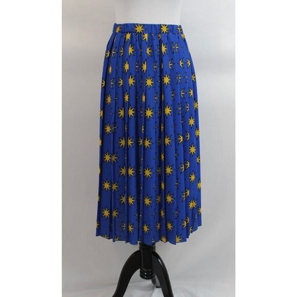 ALESSANDRO ENRIQUEZ Sz 38 2 XS Blue Yellow Stars Pleated Midi Skirt - Picture 7 of 11